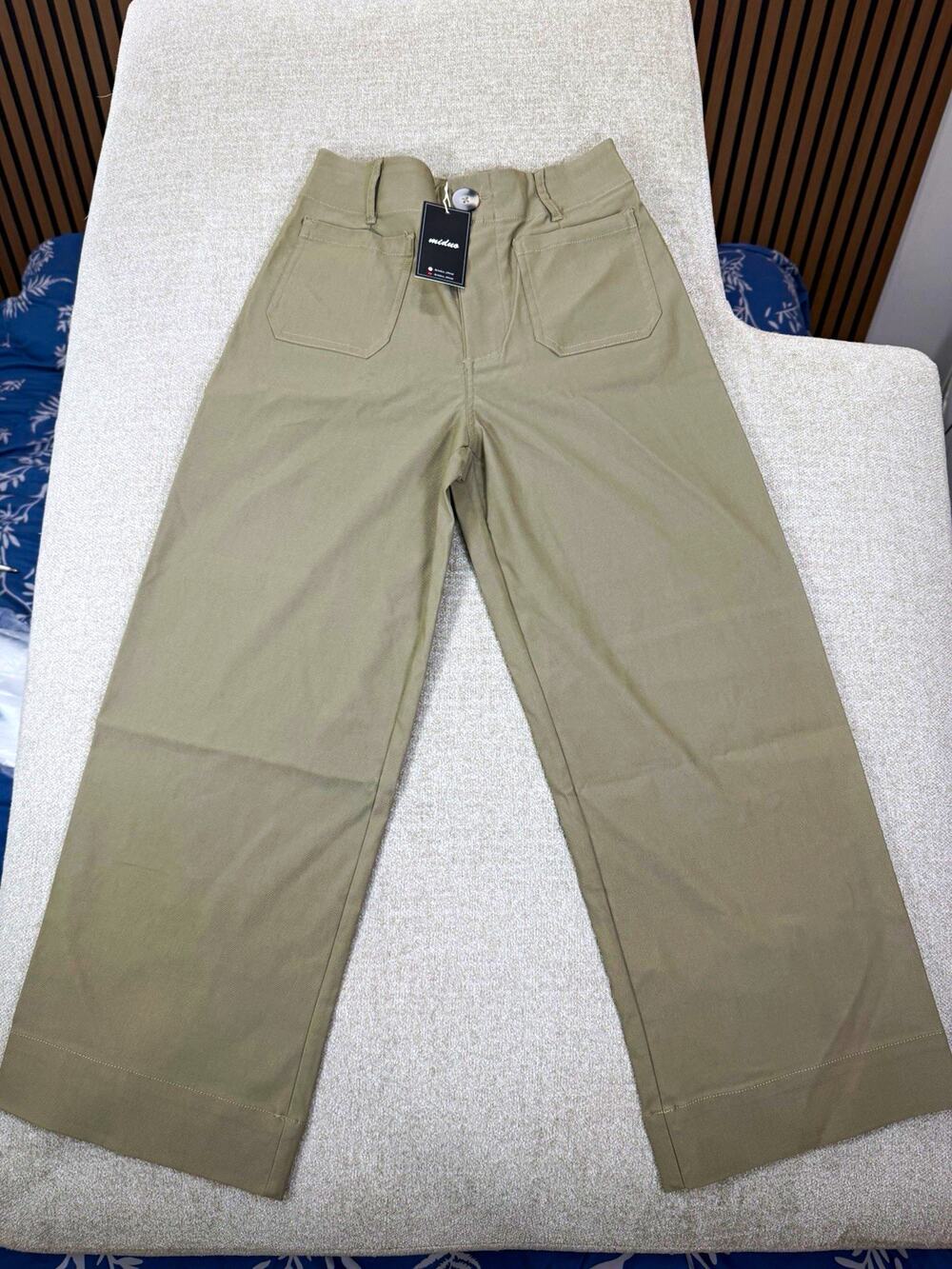 miduo Women's Beige Twill Pants Viscose/Elastane Straight Leg Pockets